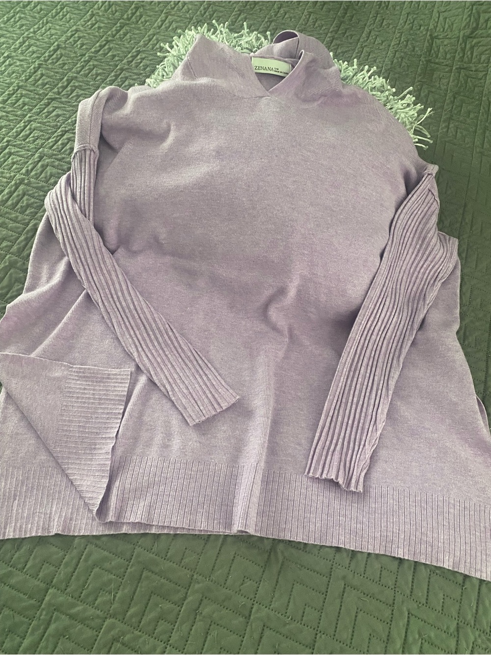 Zenana Outfitters Lilac Ribbed-Sleeve Turtleneck Sweater